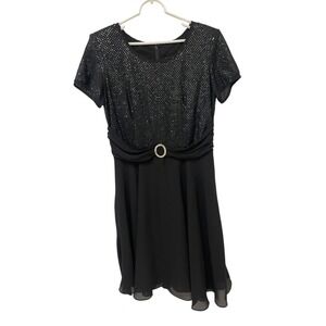 Molly Malloy Formal Cocktail Mini Dress Womens Size 14 Black Sequin Short Sleeve